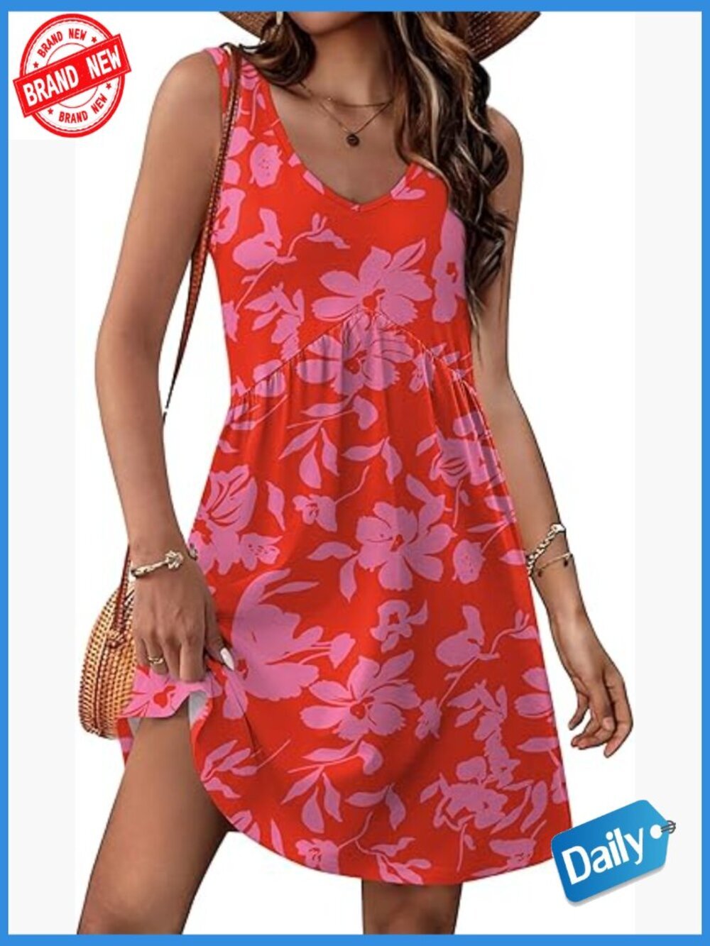 V Neck Sleeveless A-Line Mini Dress with Pockets